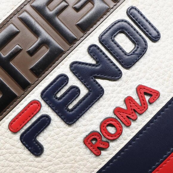 FENDI FILA Collaboration Clutch Bag Leather Beige Gold Auth - Picture 8 of 14